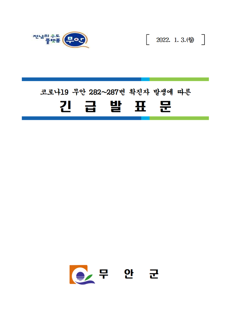 코로나19 확진자 발생에 따른 긴급발표문(282~287번)